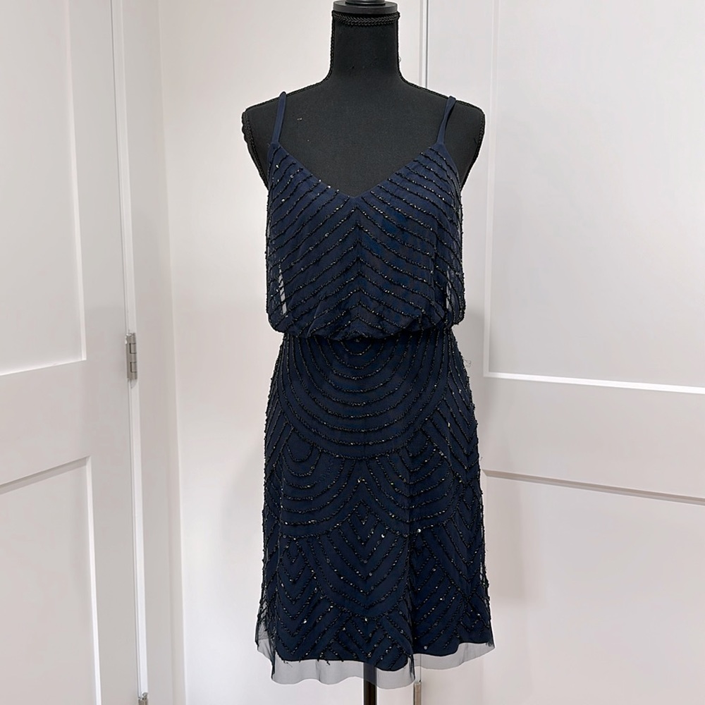 Navy Beaded Adrianna Papell tank minidress size 4